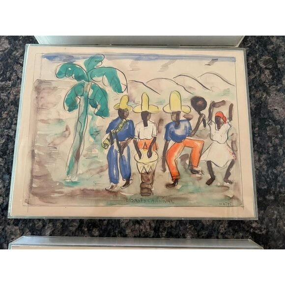 Haitian Watercolor Art Prints Set Of 3: Market, Carnival & Washing Day - Picture 4 of 7